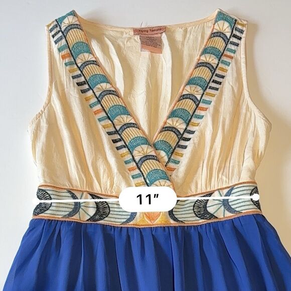 Flying Tomato Maxi Dress Women's Size Small Embroidered Blue Ivory Chiffon - Picture 6 of 7